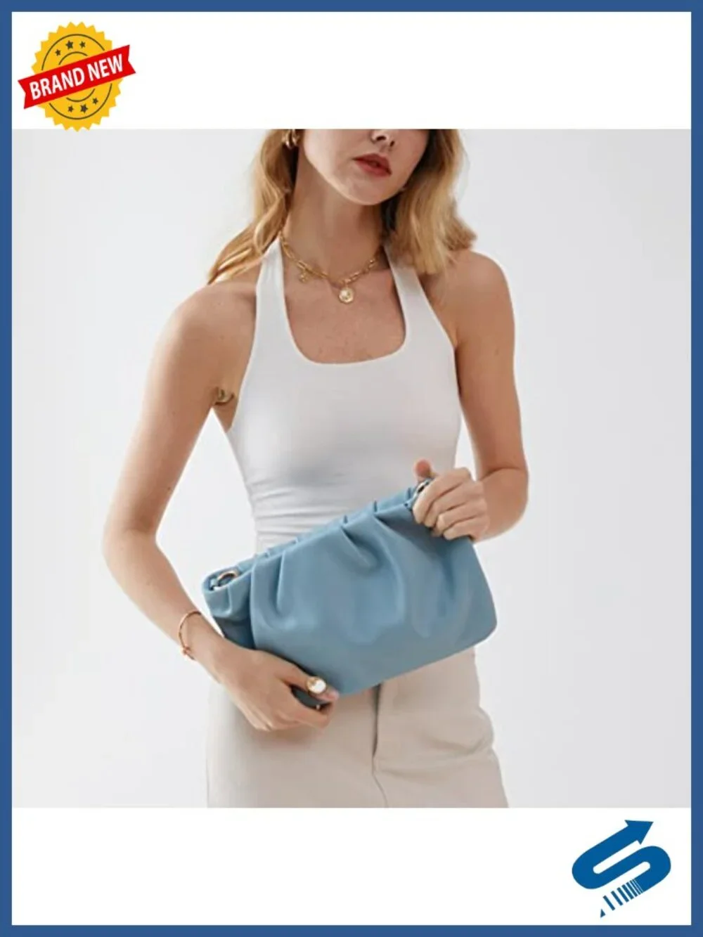 Women Ruched Hobo Bag, Vegan Faux Leather Crossbody Clutch, Adjustable Chain